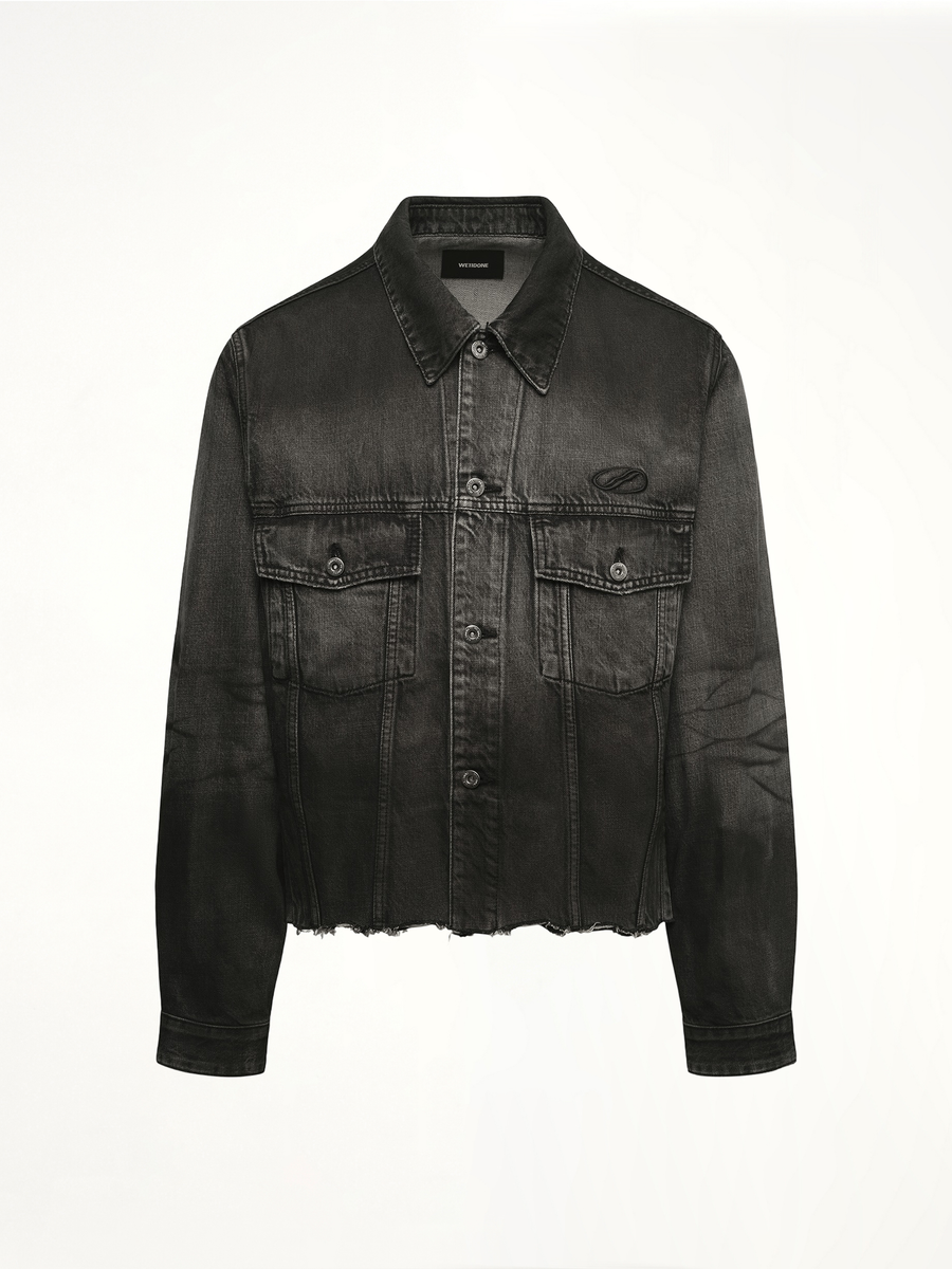 Dark-Spray Detail Denim Jacket in Black