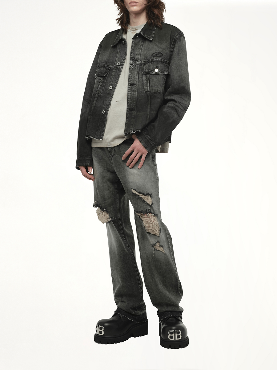 Dark-Spray Detail Denim Jacket in Black