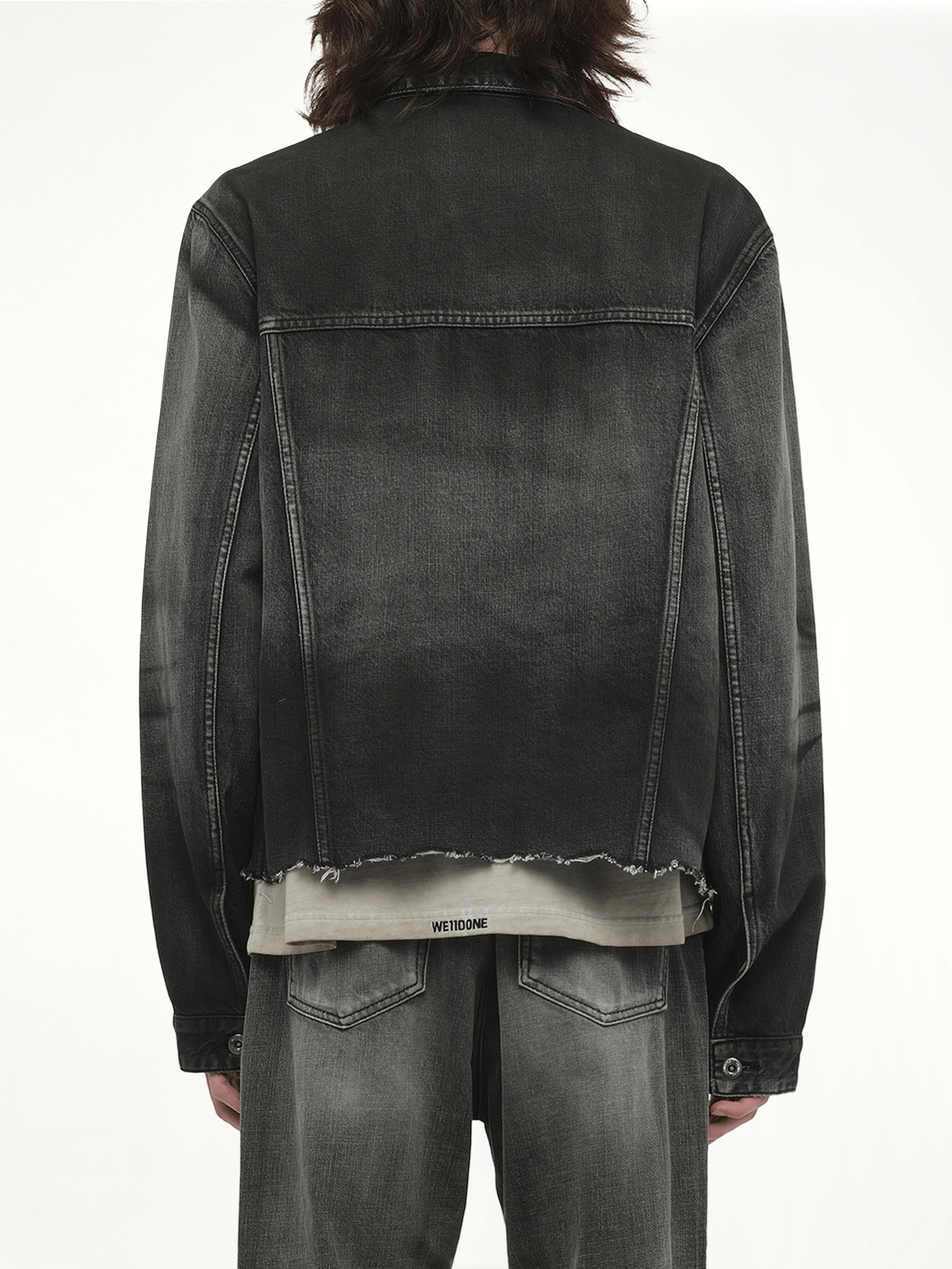 Dark-Spray Detail Denim Jacket in Black