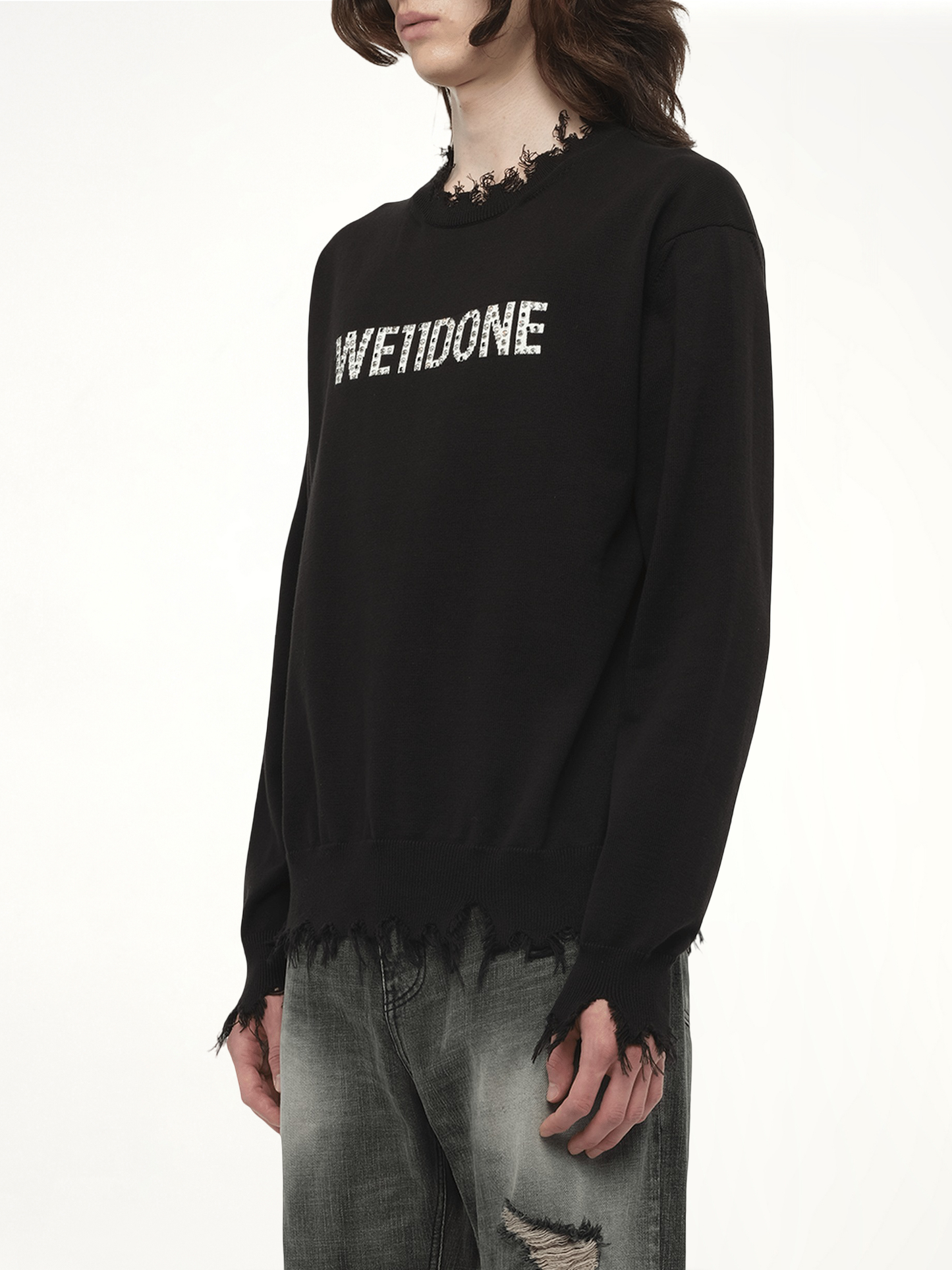 Grunge Rhinestone Logo Sweater in Black