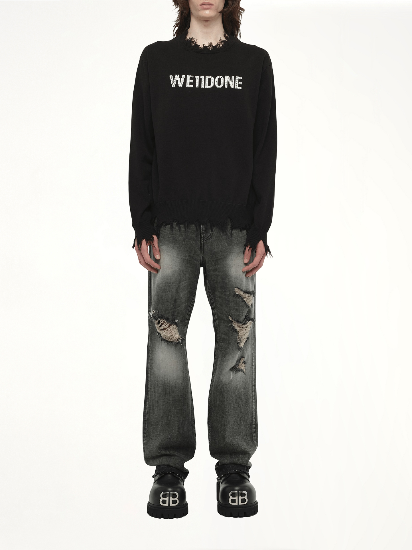 Grunge Rhinestone Logo Sweater in Black