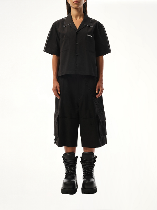 Short-Sleeved Convertible Shirt in Black