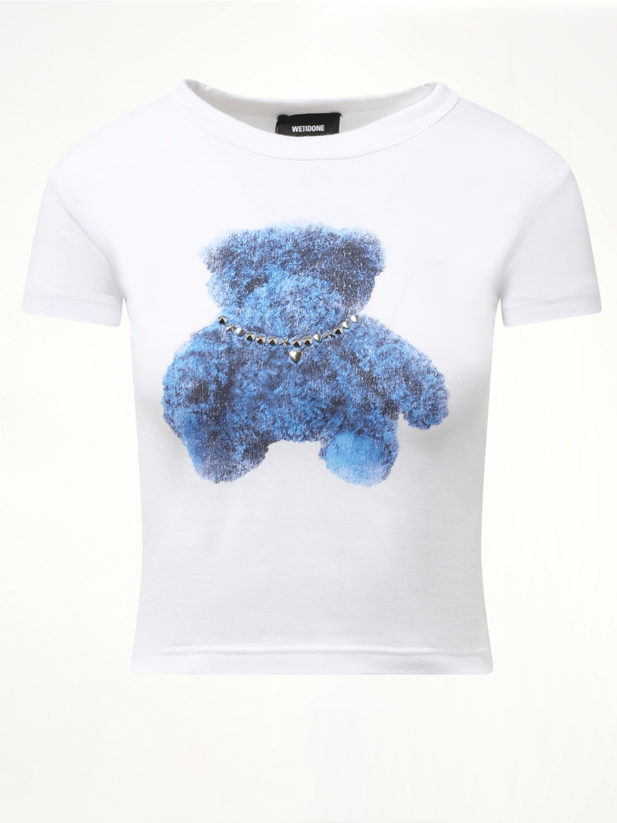 Studded Bear Cropped T-Shirt in White