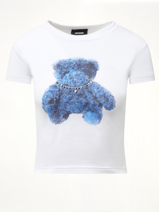 Studded Bear Cropped T-Shirt in White