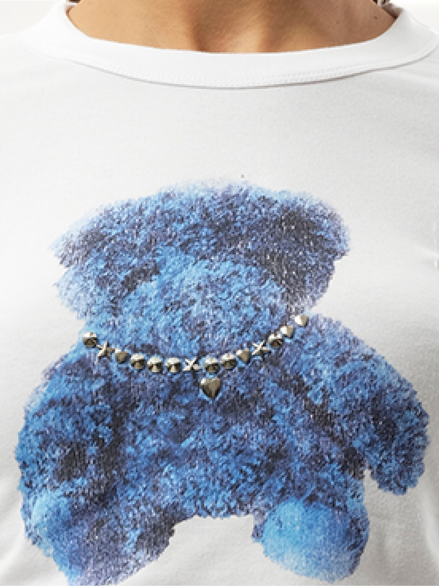 Studded Bear Cropped T-Shirt in White