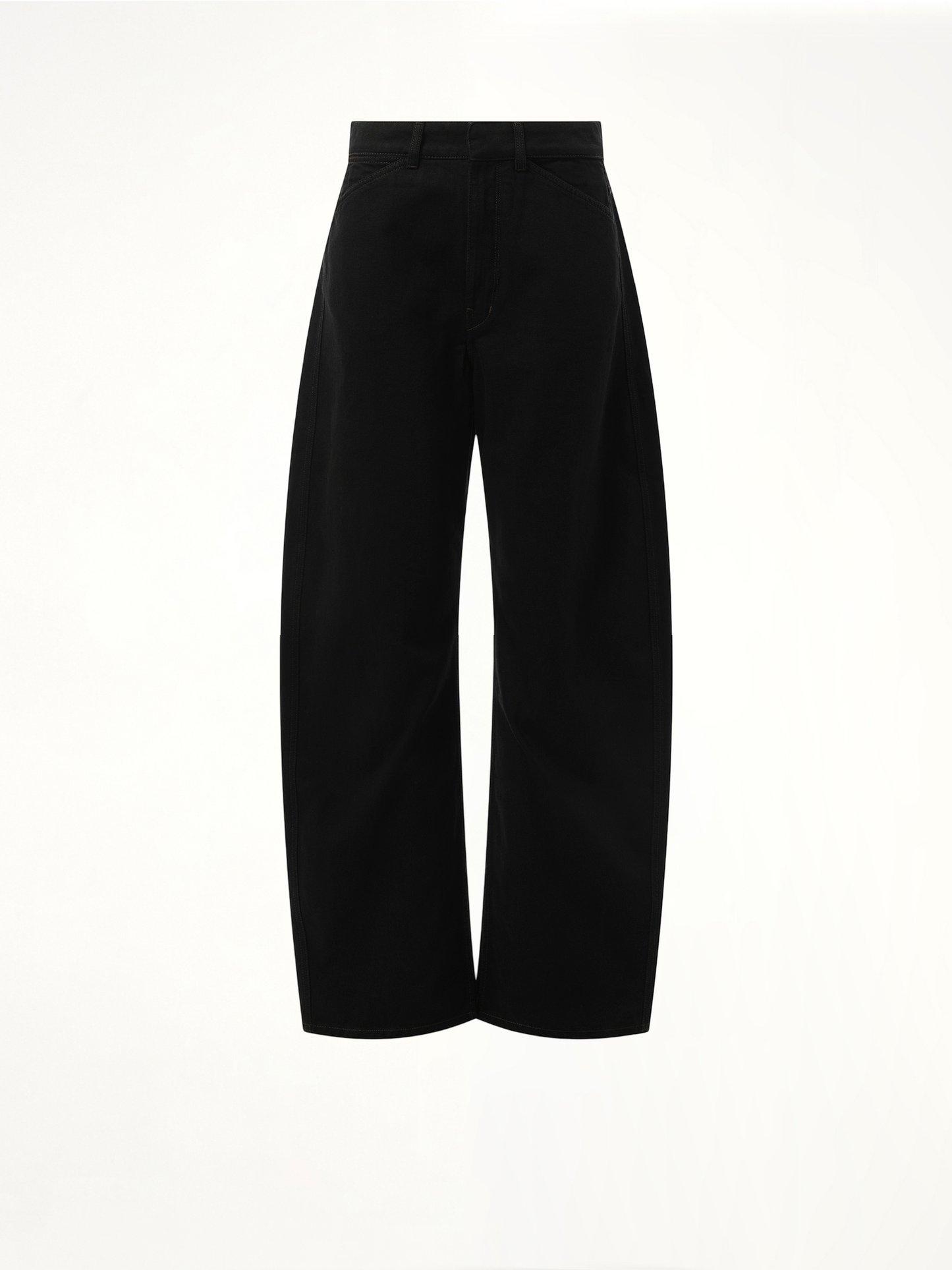 High Waisted Curved Denim Pants in Black