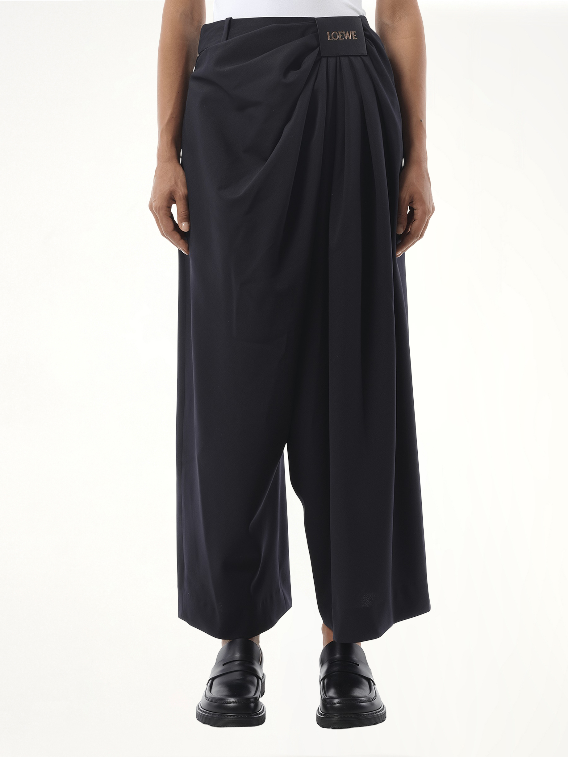 Cropped Draped Trouser in Dark Navy Blue
