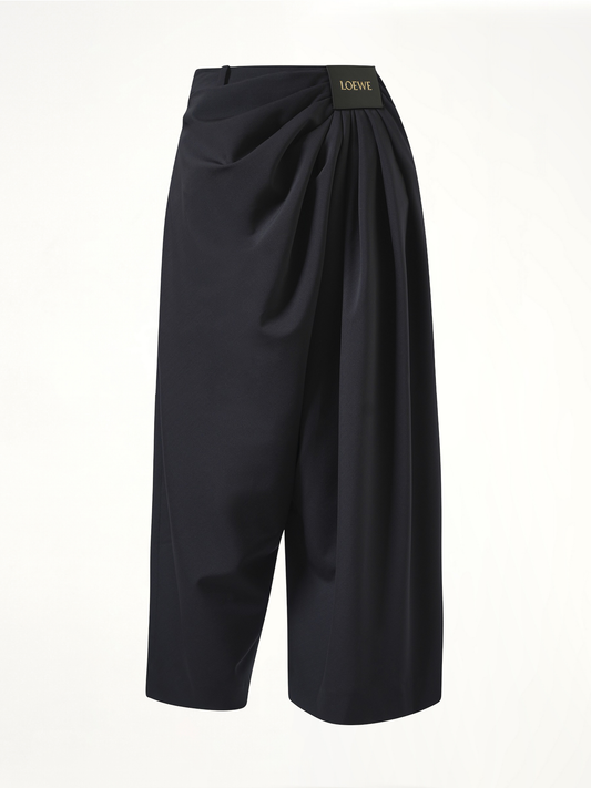 Cropped Draped Trouser in Dark Navy Blue