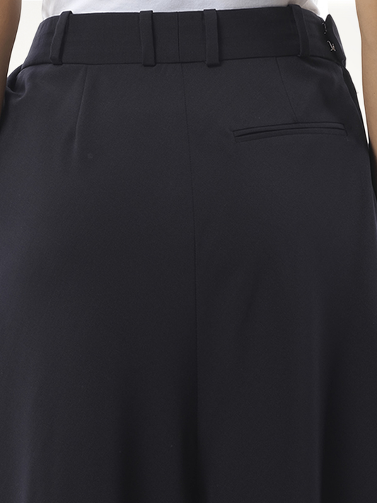 Cropped Draped Trouser in Dark Navy Blue