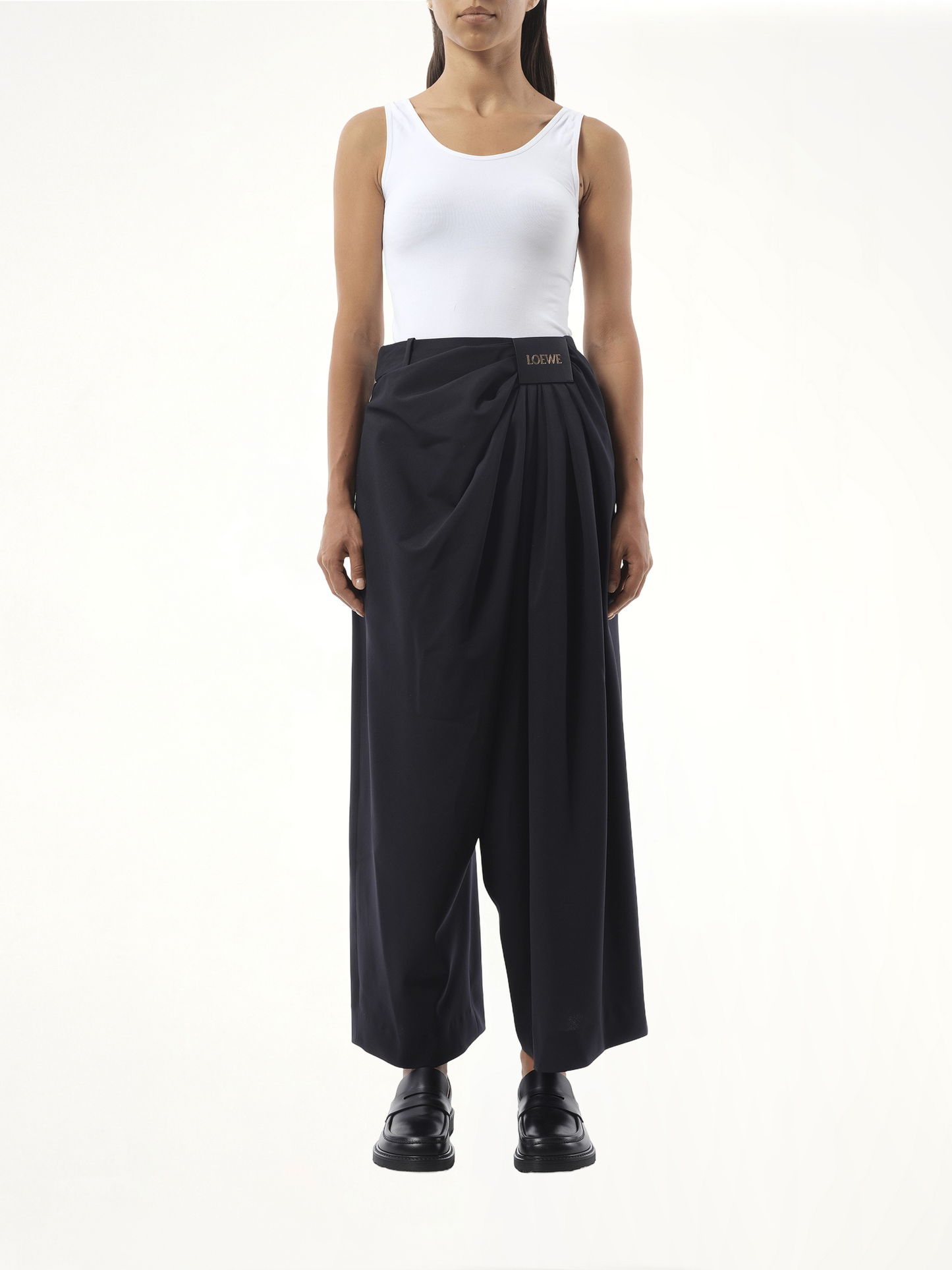 Cropped Draped Trouser in Dark Navy Blue