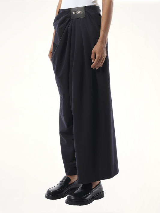 Cropped Draped Trouser in Dark Navy Blue