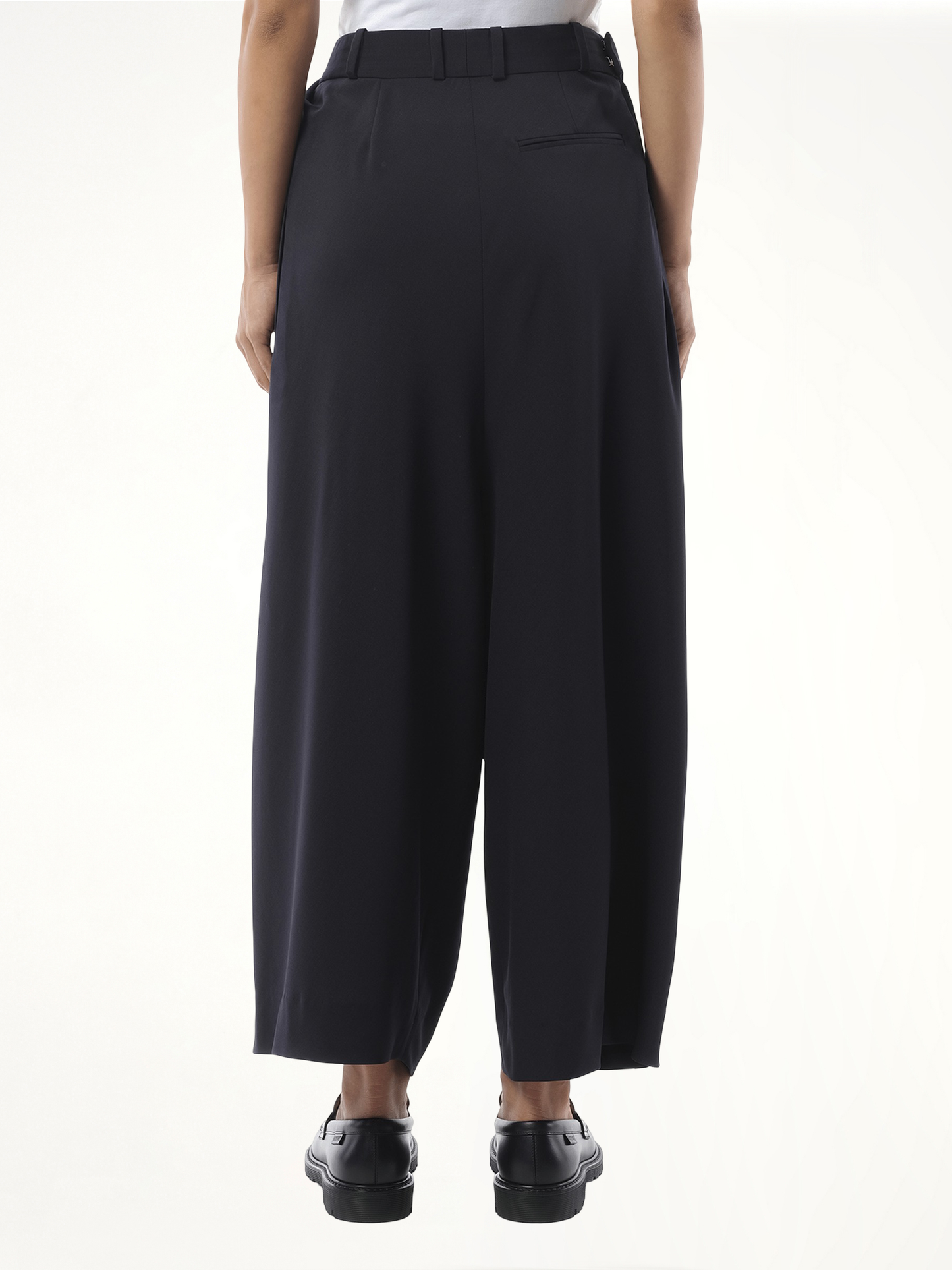 Cropped Draped Trouser in Dark Navy Blue