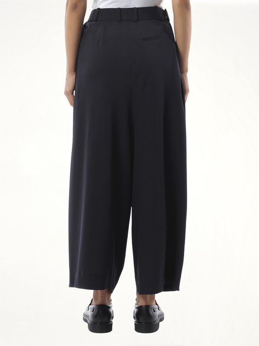 Cropped Draped Trouser in Dark Navy Blue