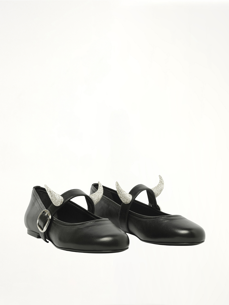Disney x Coperni Horn Ballerina Belt Flat in Black Front View | COPERNI