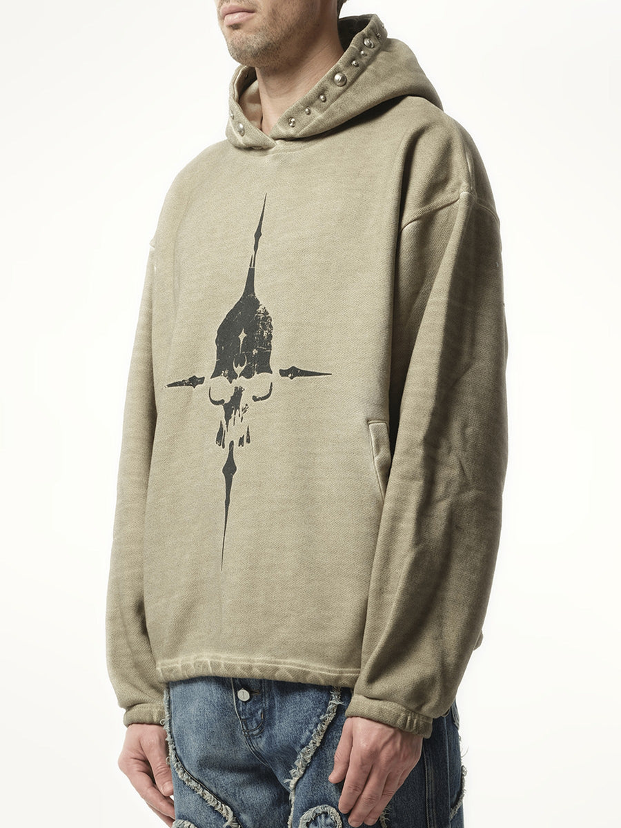 Thug Club Peace Stud Hoodie in Beige