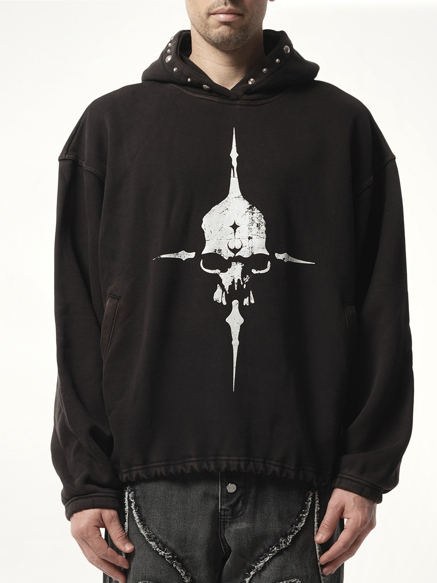Peace Stud Hoodie in Black