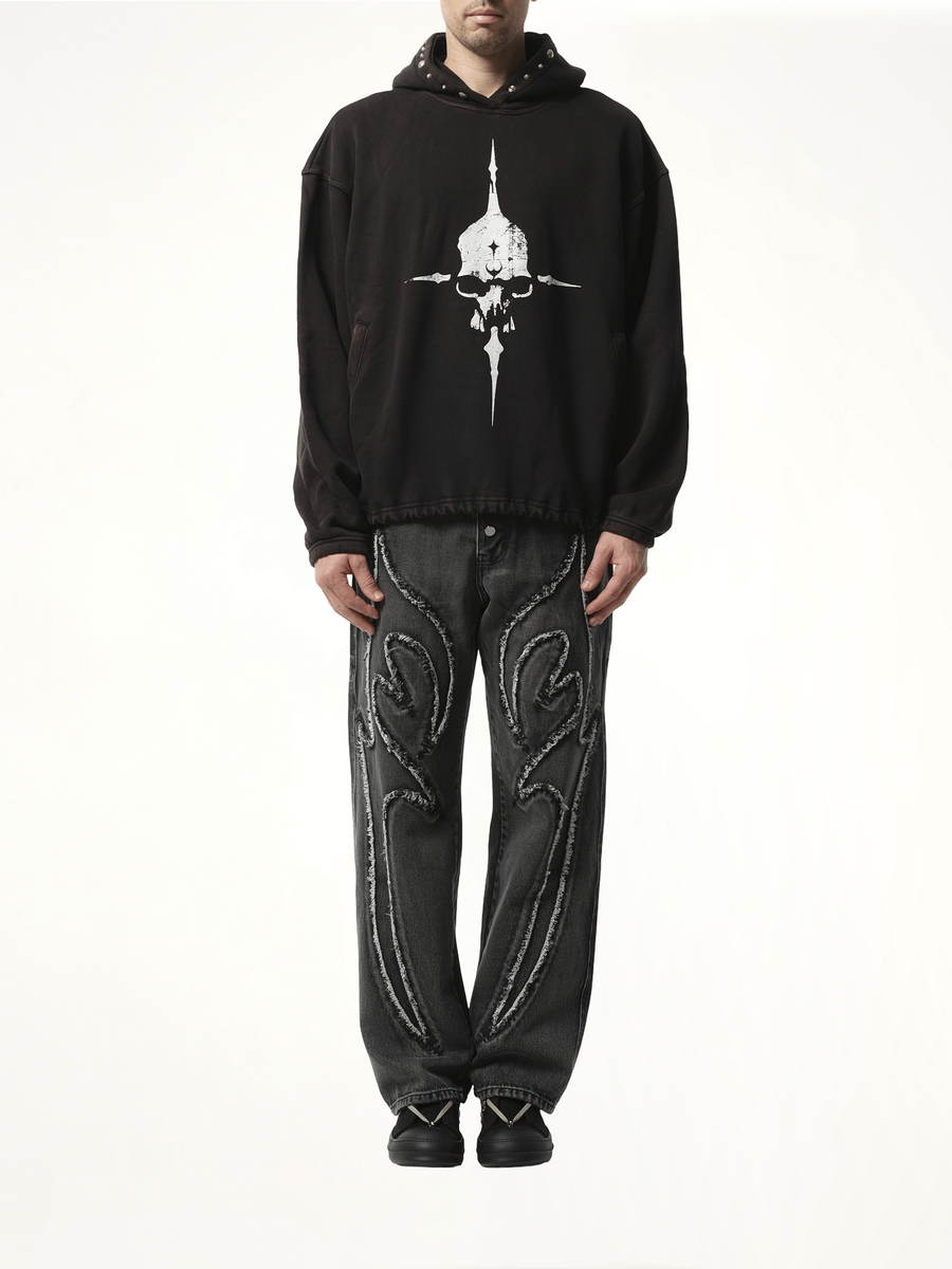 Peace Stud Hoodie in Black