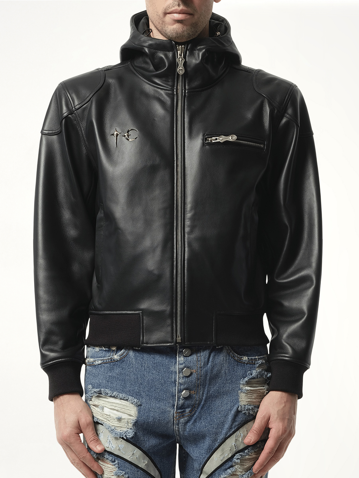 Slim Rock Leather Jacket in Black