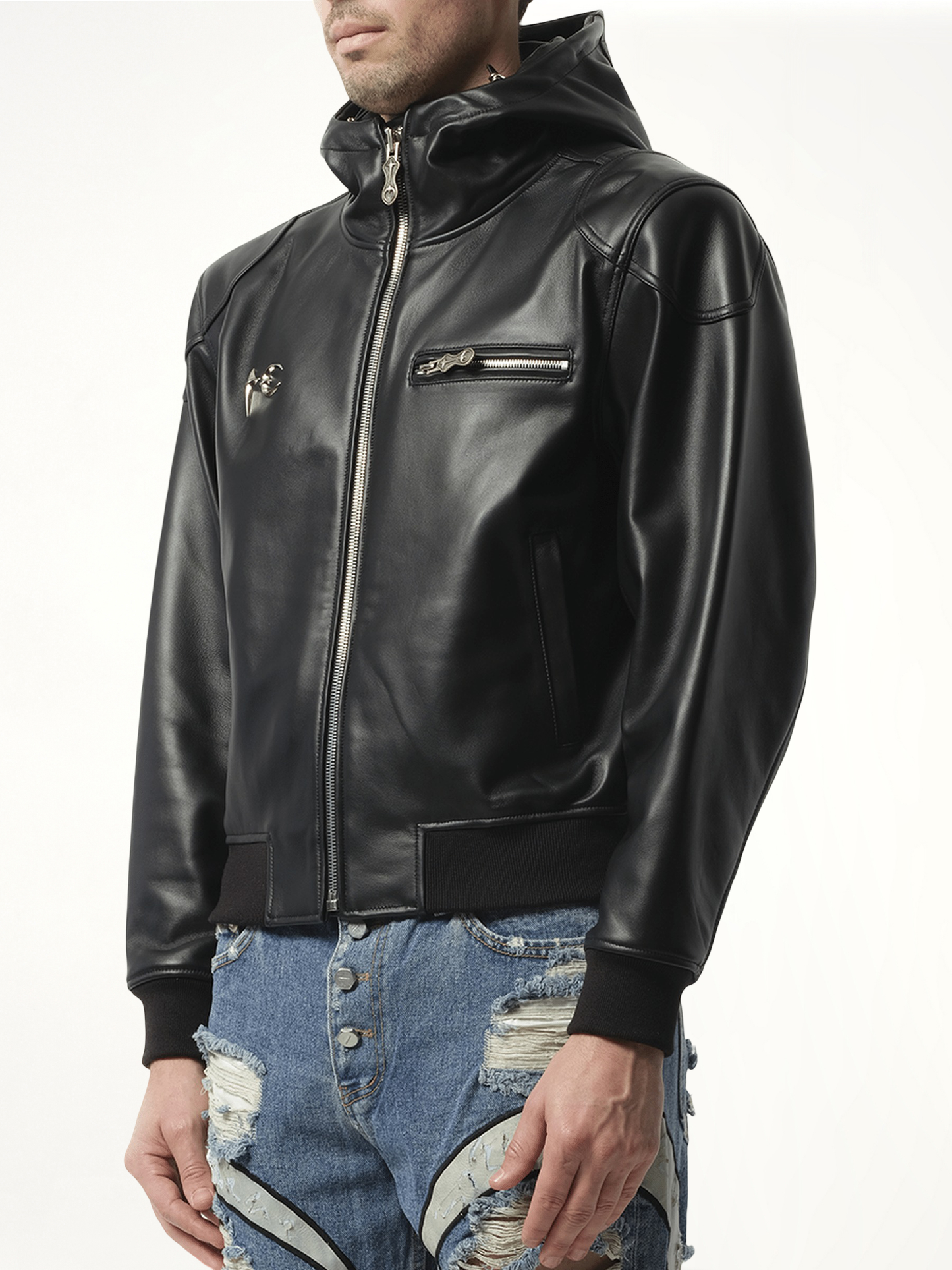 Slim Rock Leather Jacket in Black