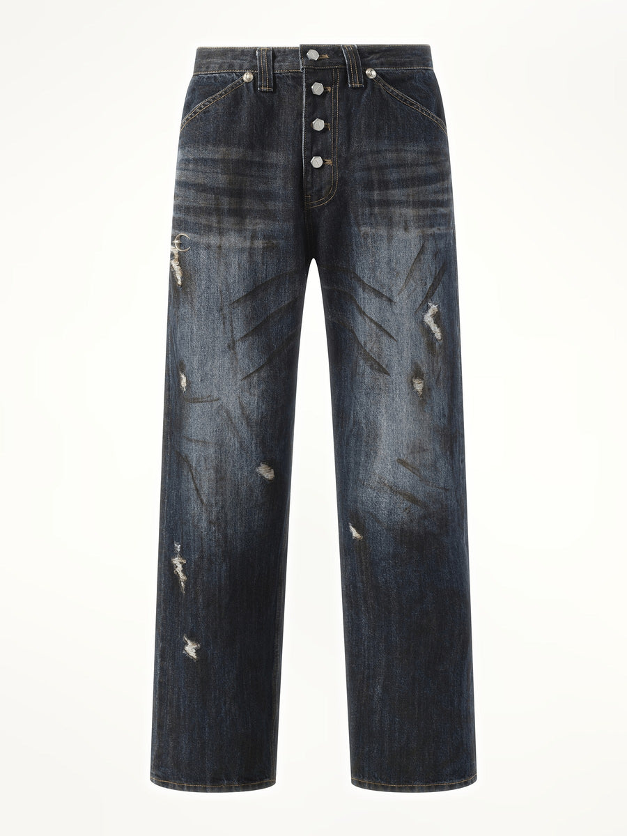 Thug Club Burn Down Denim Pants in Blue
