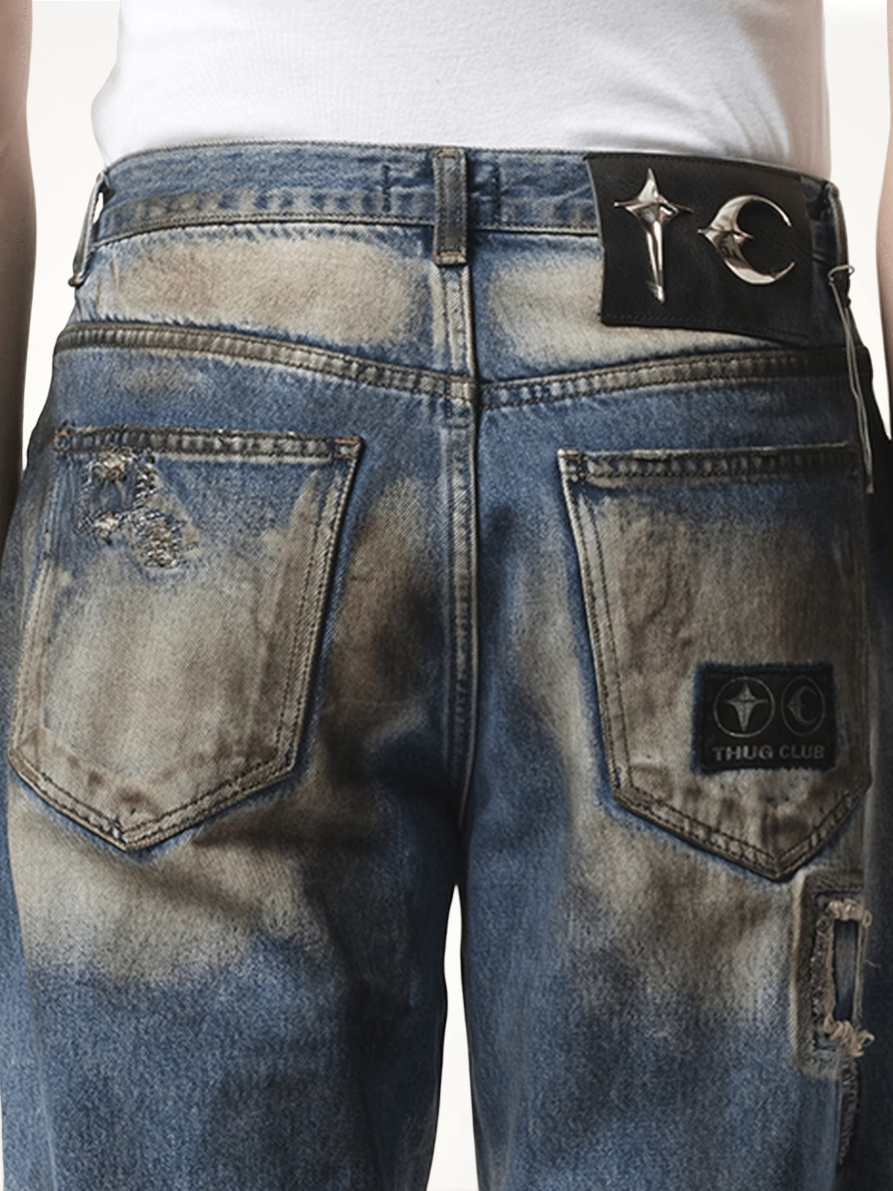 파란색 컴뱃 캐주얼티 케어 데님 바지