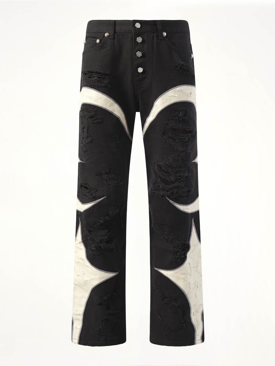 TC Leather Washing Denim Pants War Ver in Black