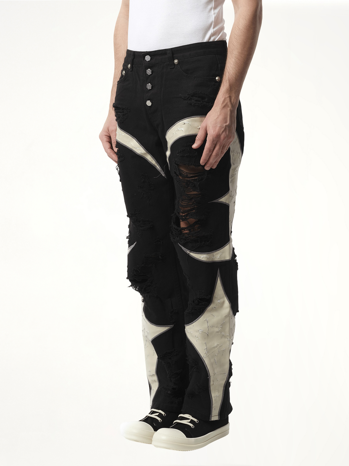 TC Leather Washing Denim Pants War Ver in Black