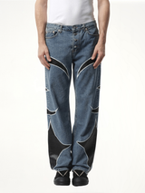 TC Leather Washing Denim Pants in Blue/Black