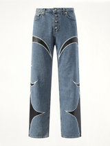 TC Leather Washing Denim Pants in Blue/Black