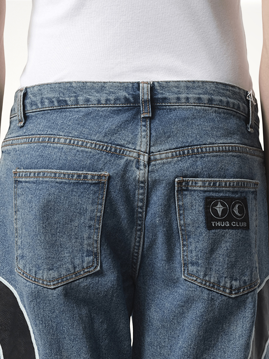 TC Leather Washing Denim Pants in Blue/Black