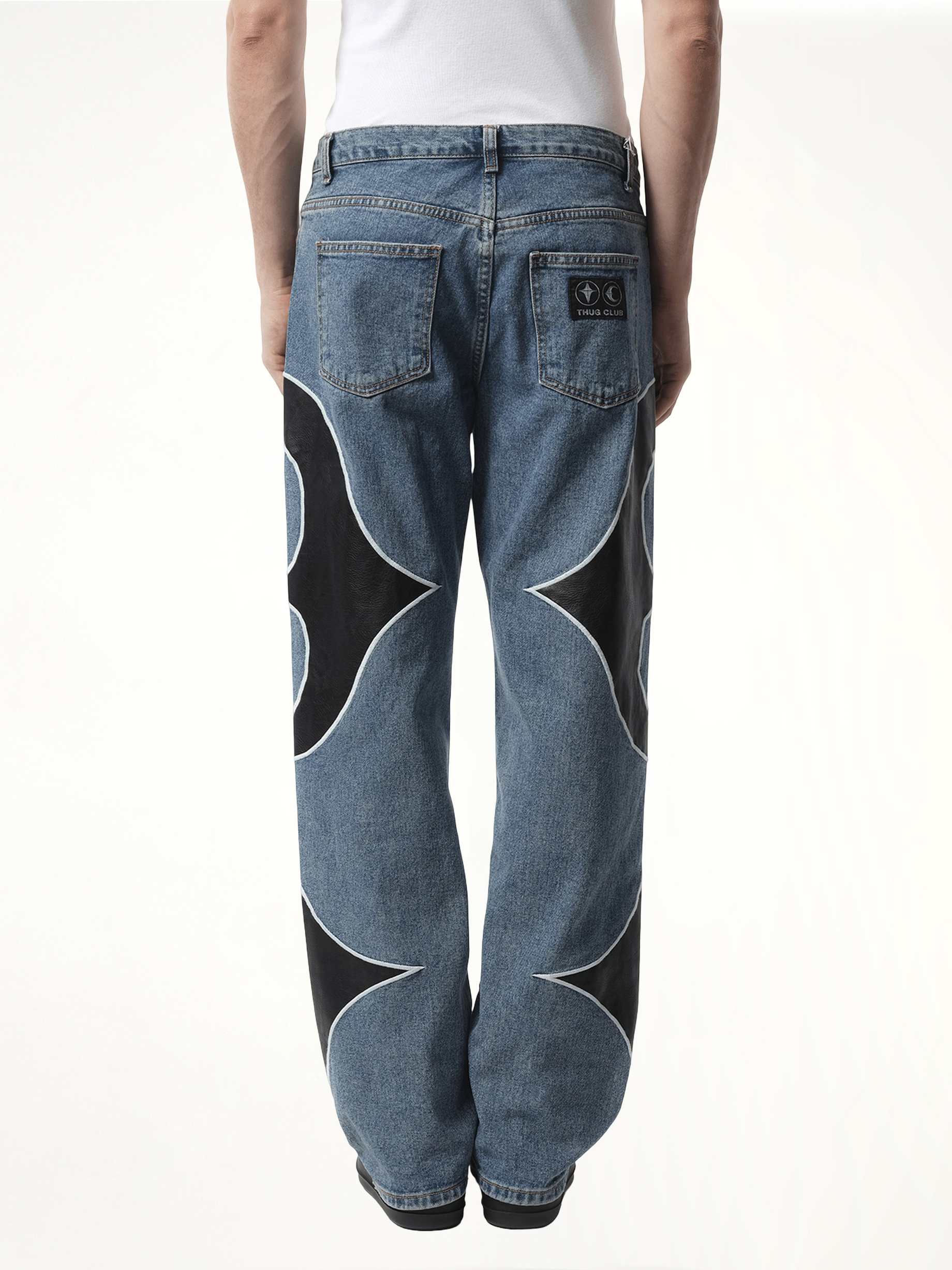 THUG CLUB -TC Leather Washing Denim Pants in Blue/Black THUG CLUB -TC Leather Washing Denim Pants in Blue/Black
