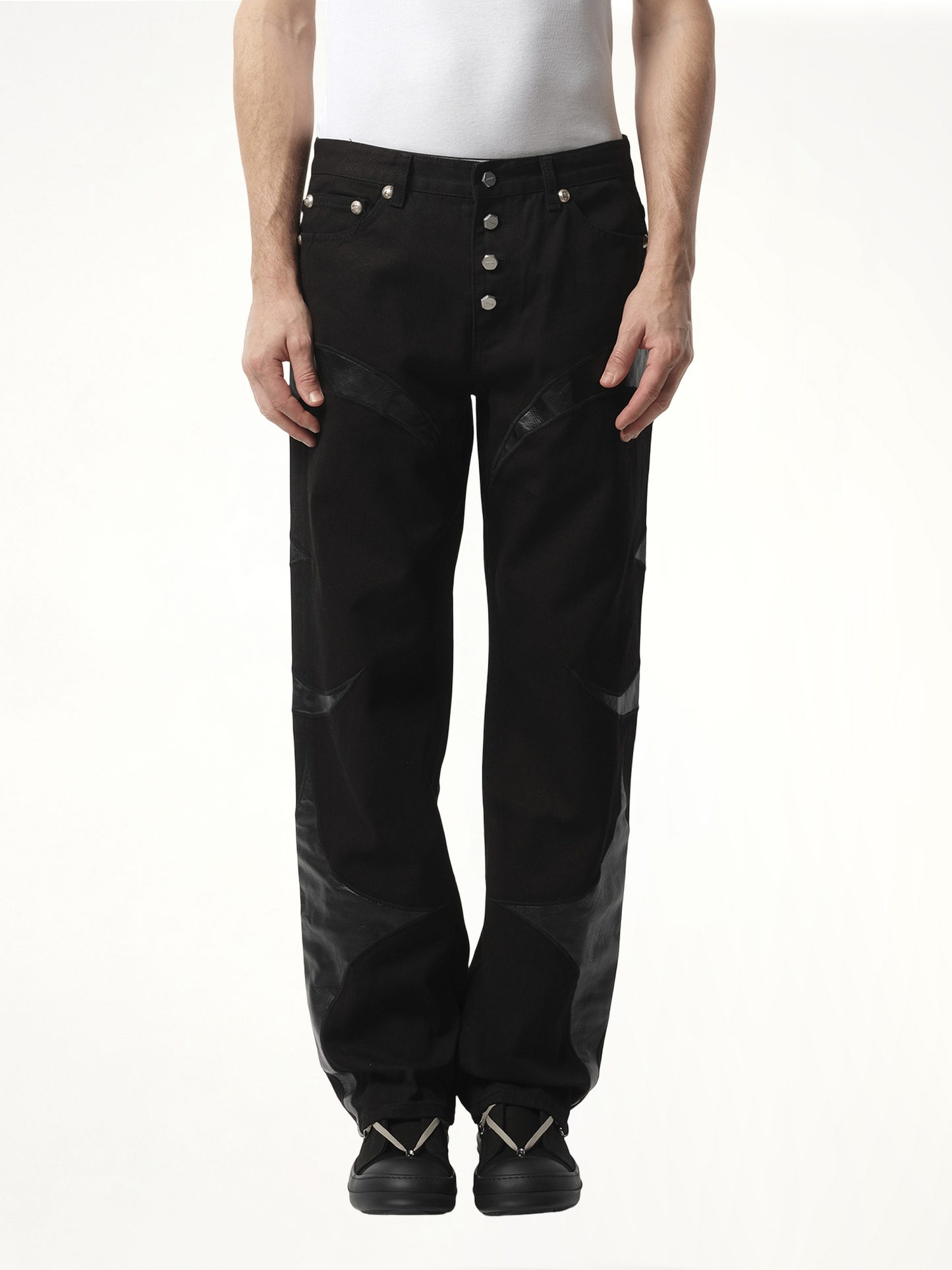 TC Leather Washing Denim Pants in Black