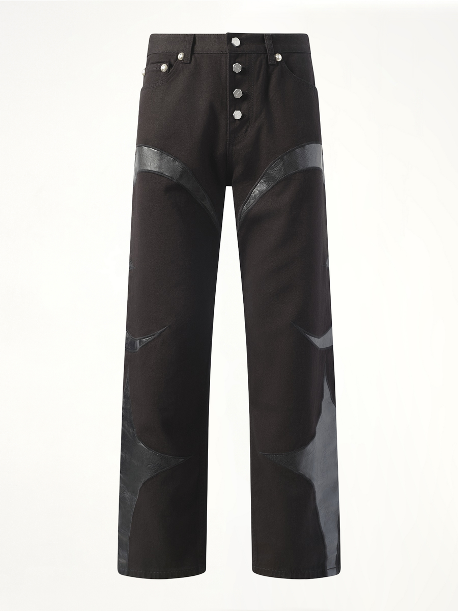 TC Leather Washing Denim Pants in All Black