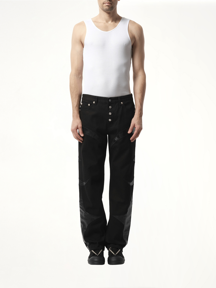TC Leather Washing Denim Pants in All Black