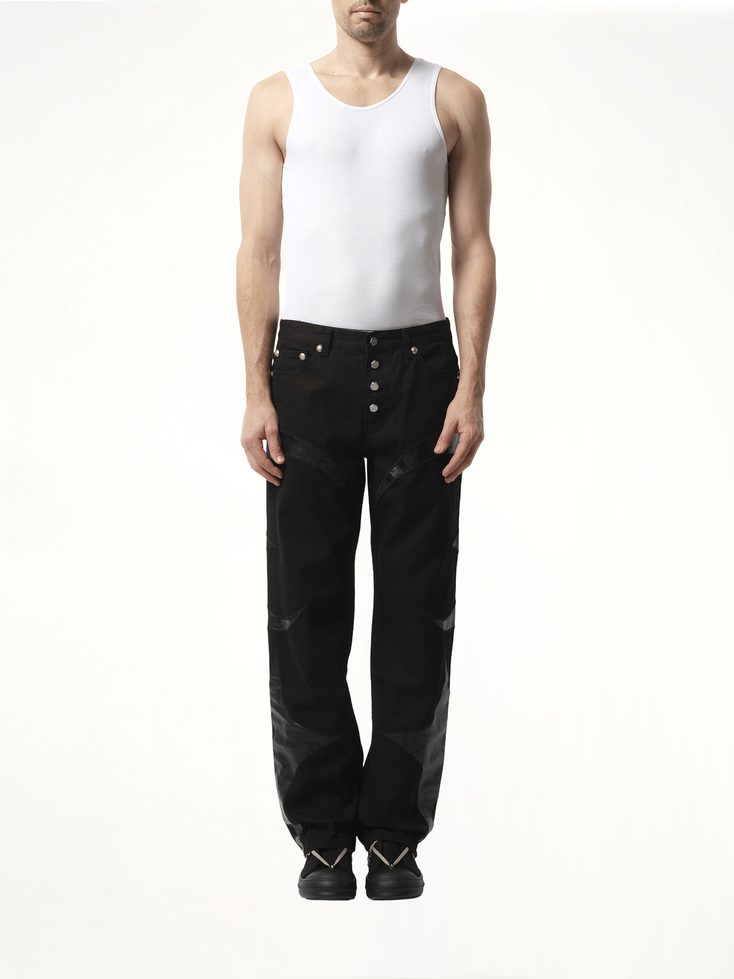 TC Leather Washing Denim Pants in Black