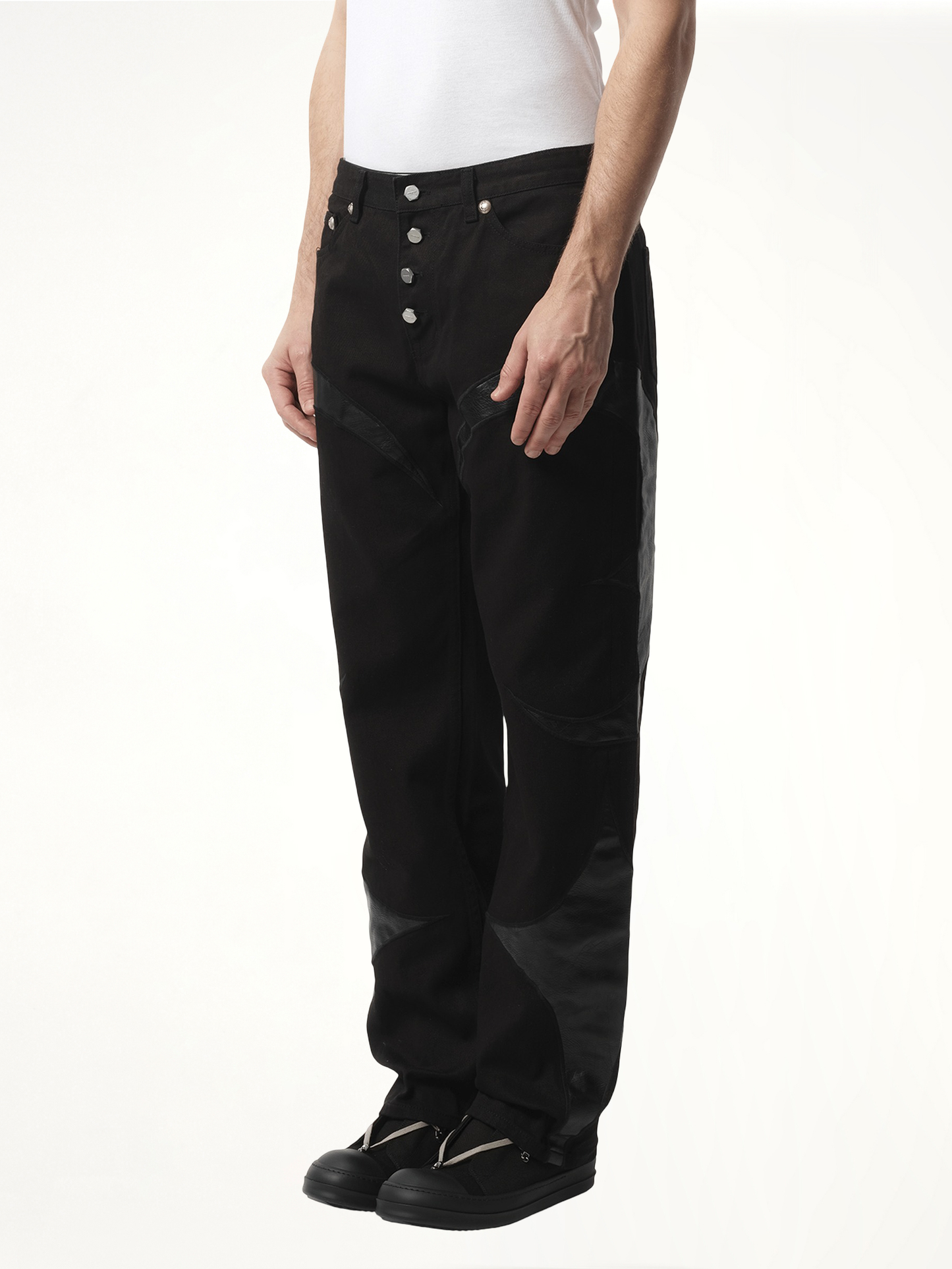 TC Leather Washing Denim Pants in Black