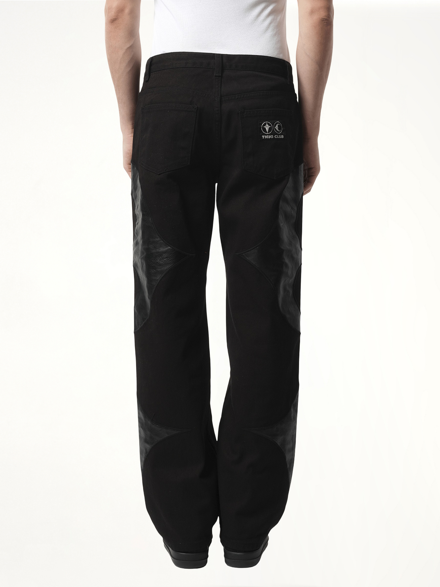 TC Leather Washing Denim Pants in Black
