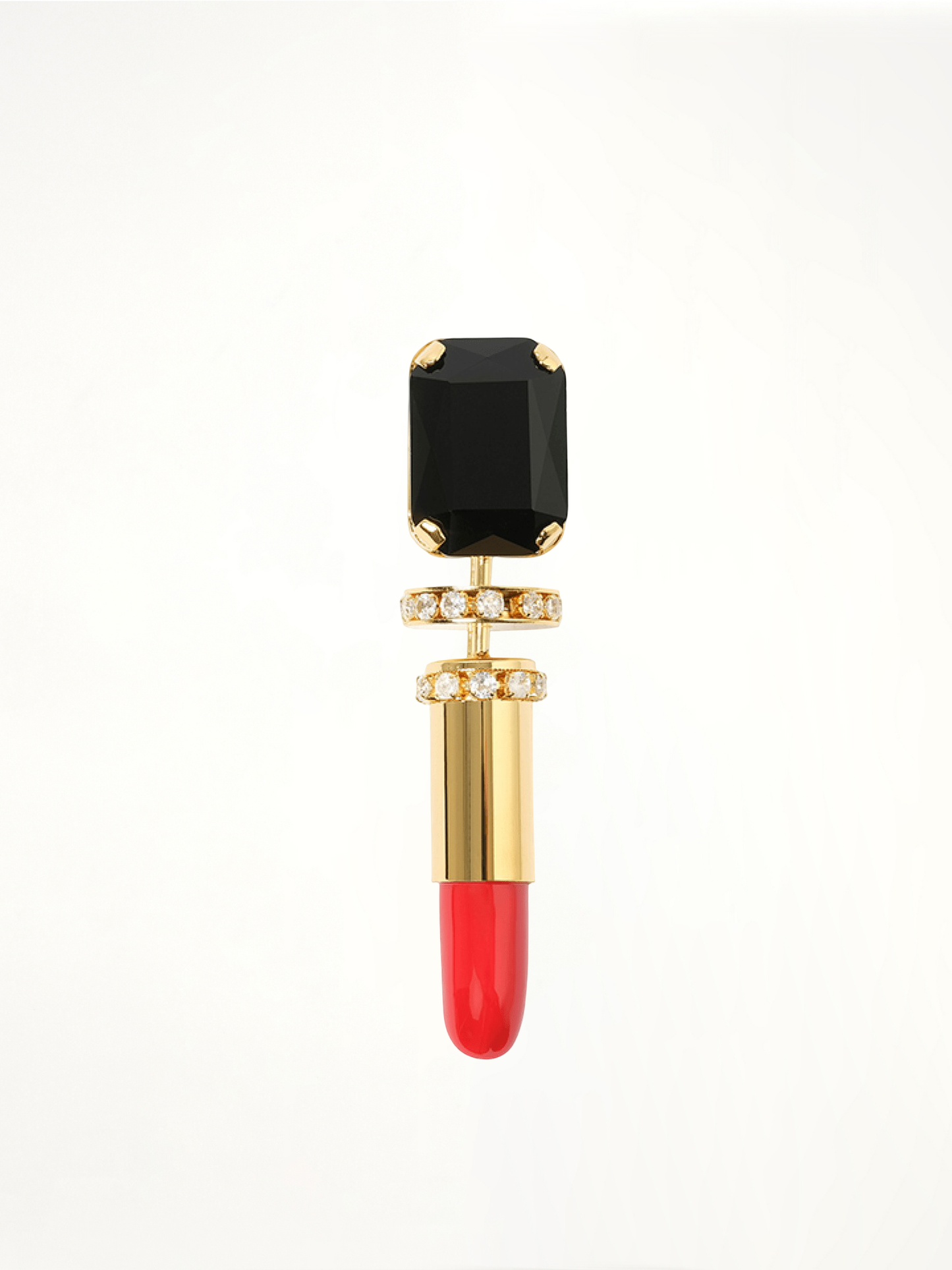 Lipstick Brooch in Black/Gold/Bright Red