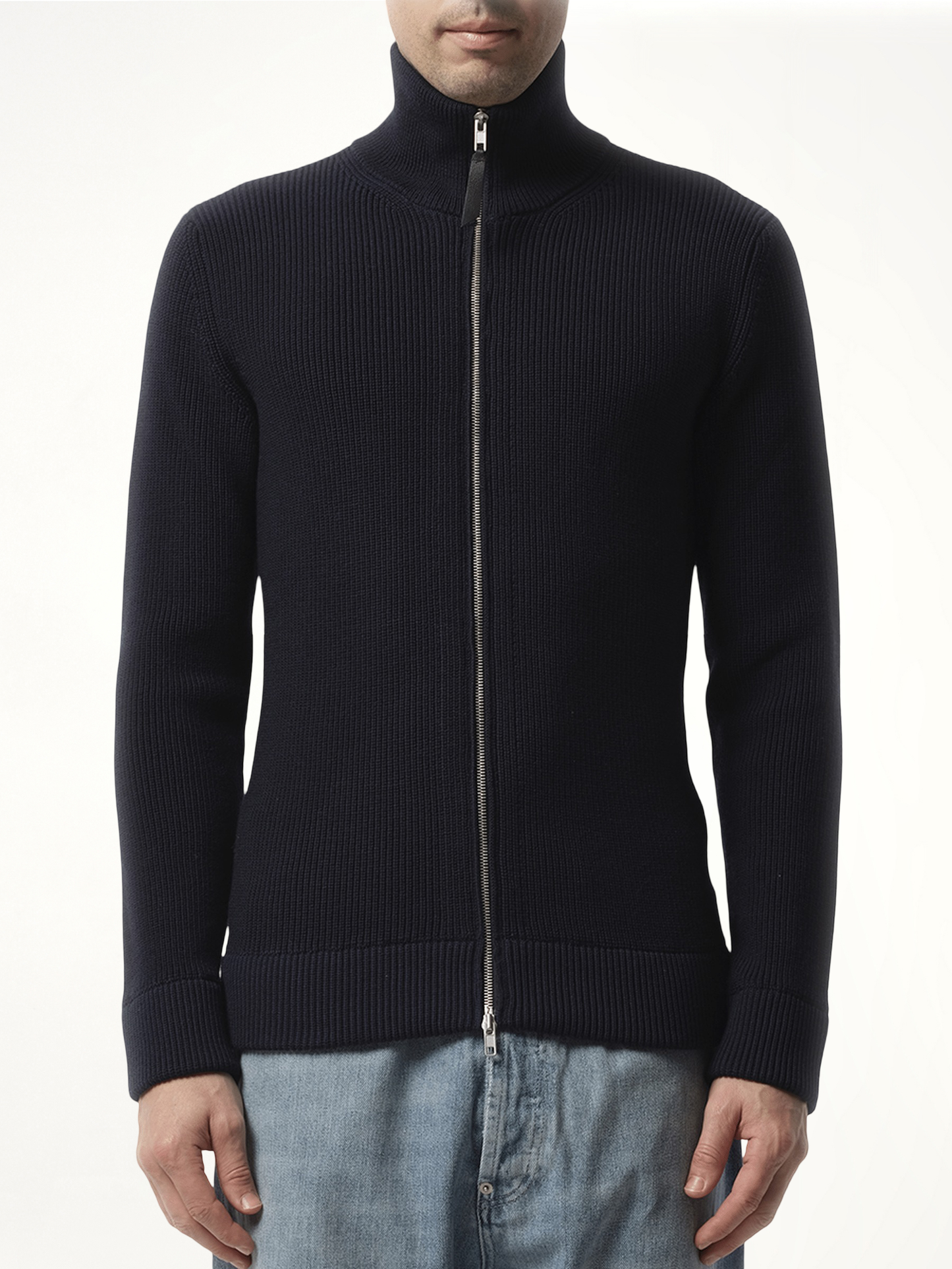 English Rib Zip Cardigan in Navy