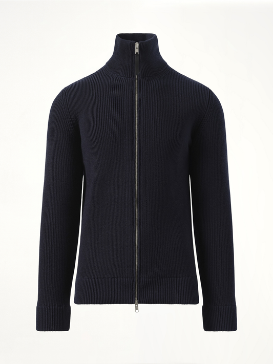 English Rib Zip Cardigan in Navy