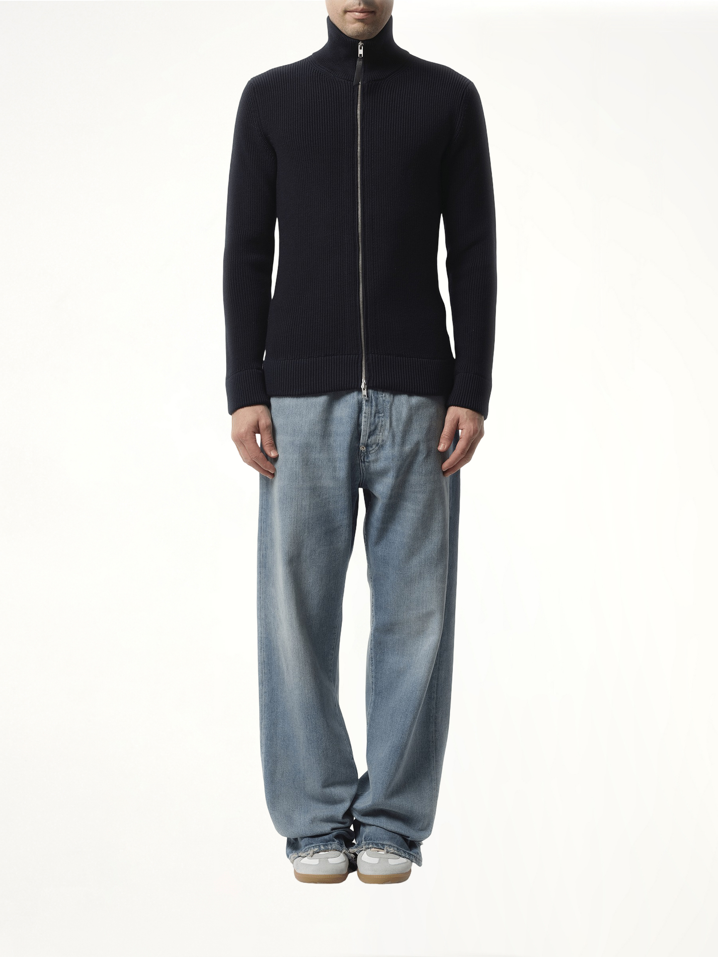 English Rib Zip Cardigan in Navy