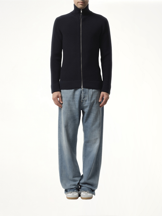 English Rib Zip Cardigan in Navy