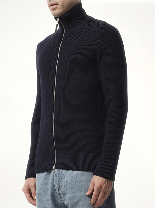 English Rib Zip Cardigan in Navy