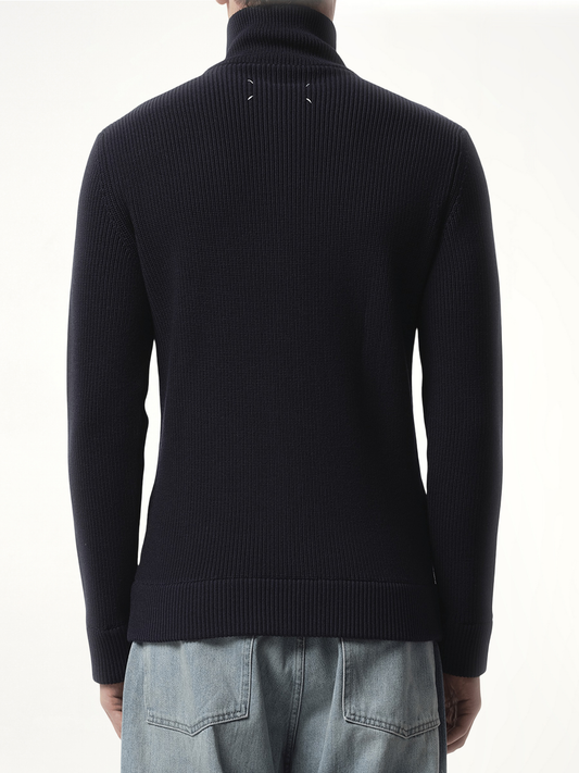 English Rib Zip Cardigan in Navy