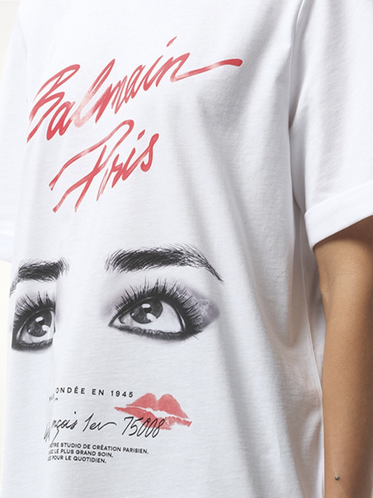 Balmain Paris Eyes Print T-Shirt in White