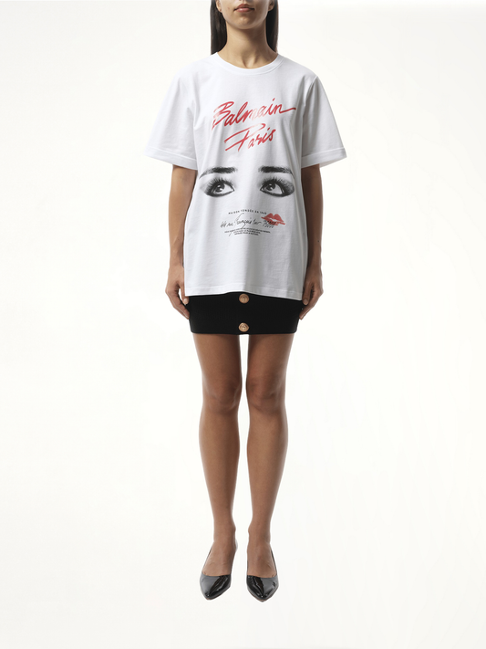 Balmain Paris Eyes Print T-Shirt in White