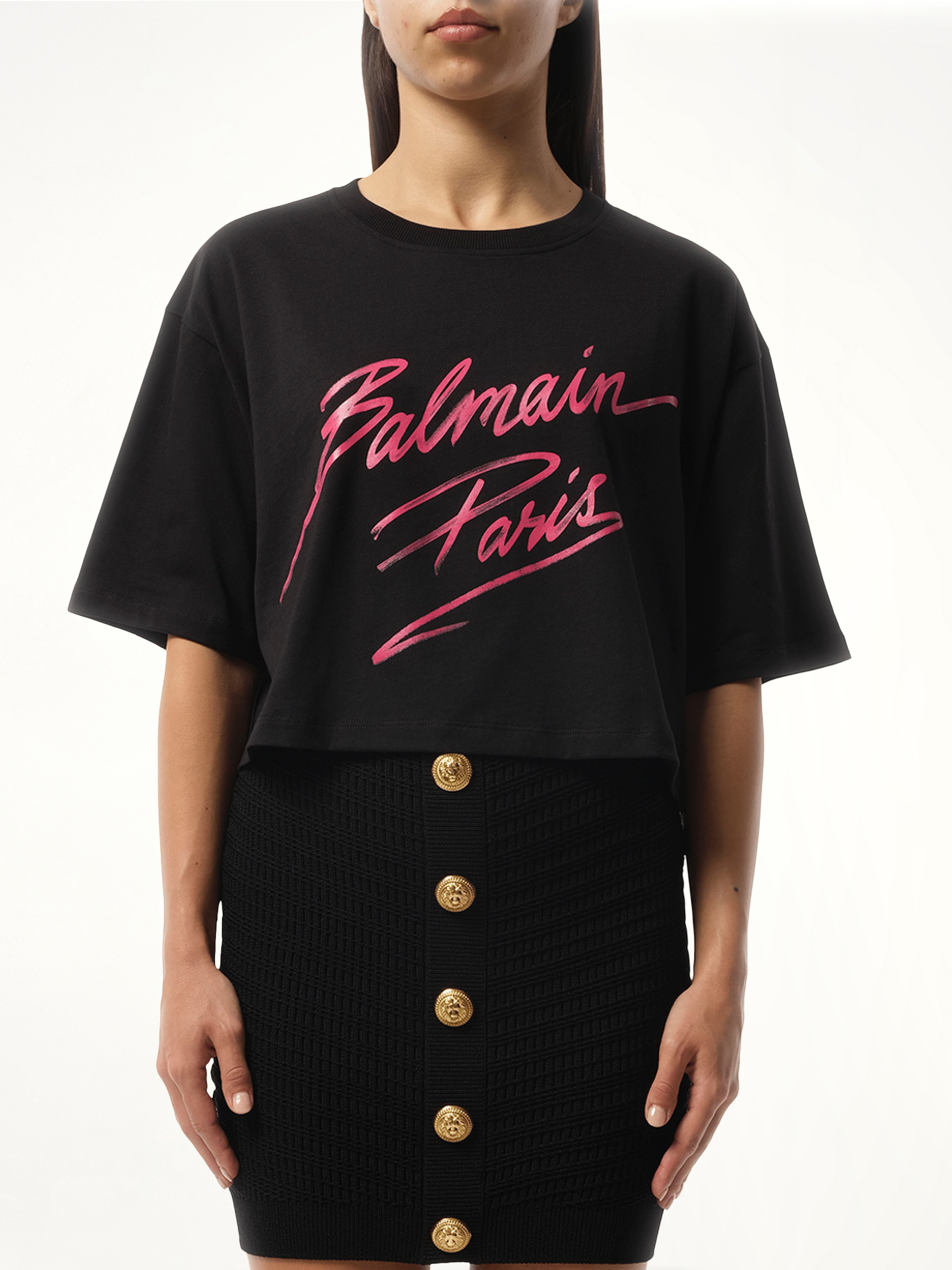 Balmain Baseball Cropped T-Shirt in Pink