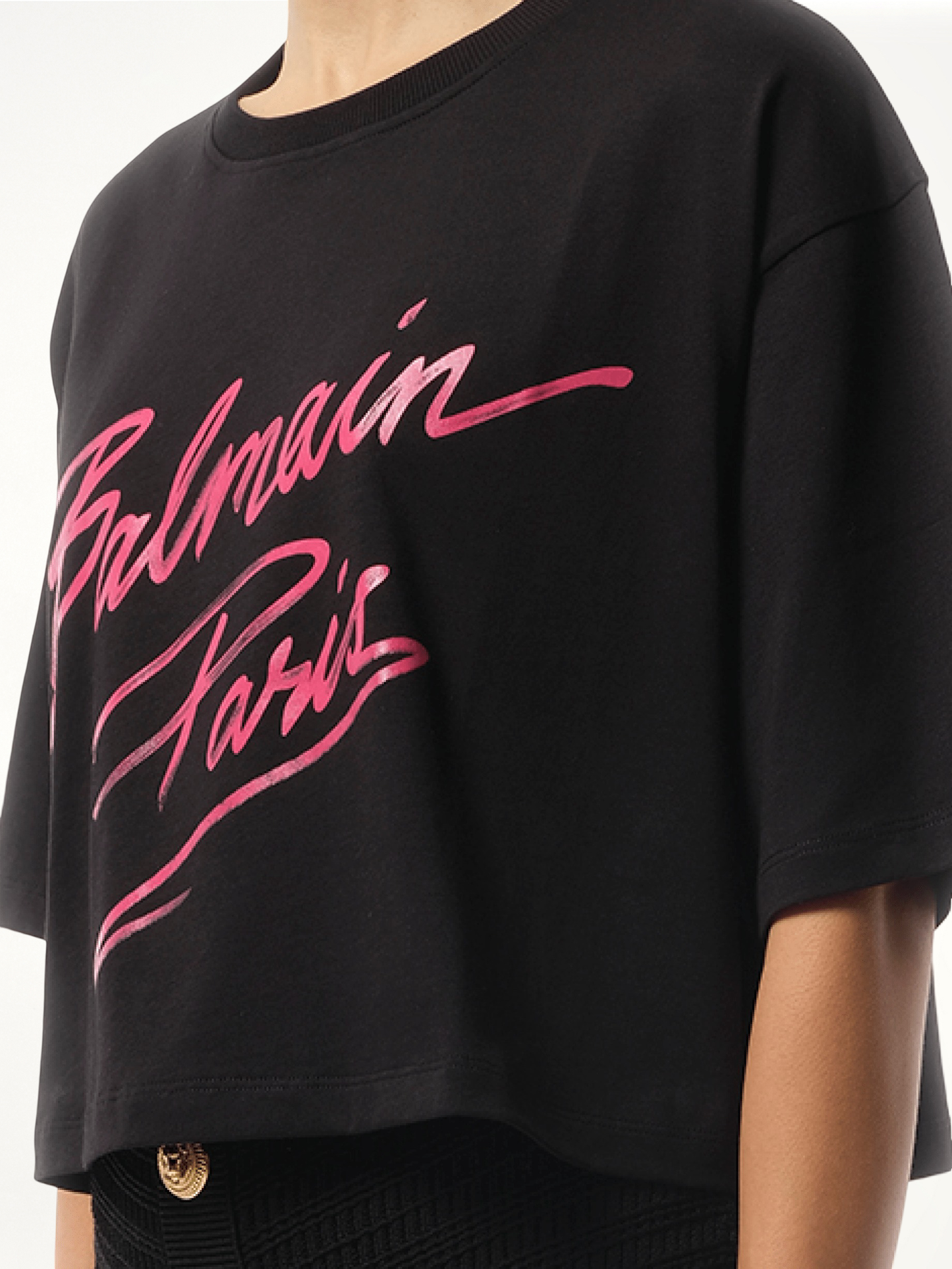 Balmain Baseball Cropped T-Shirt in Pink