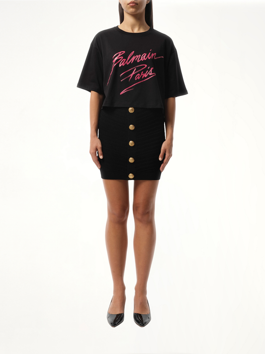 Balmain Baseball Cropped T-Shirt in Pink