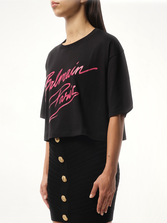 Balmain Baseball Cropped T-Shirt in Pink